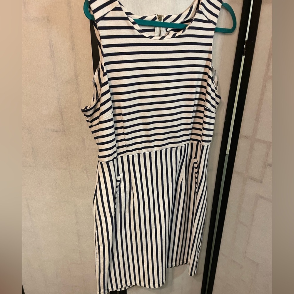 Navy blue and white striped dress